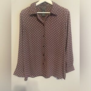 CHELSEA & THEODORE | sz M Women's Red/Blue Medallion Long Sleeve Button Down Top